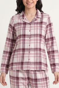 Zivame Flannel Woven Pyjama Set - Cloud Dancer — thumbnail 4